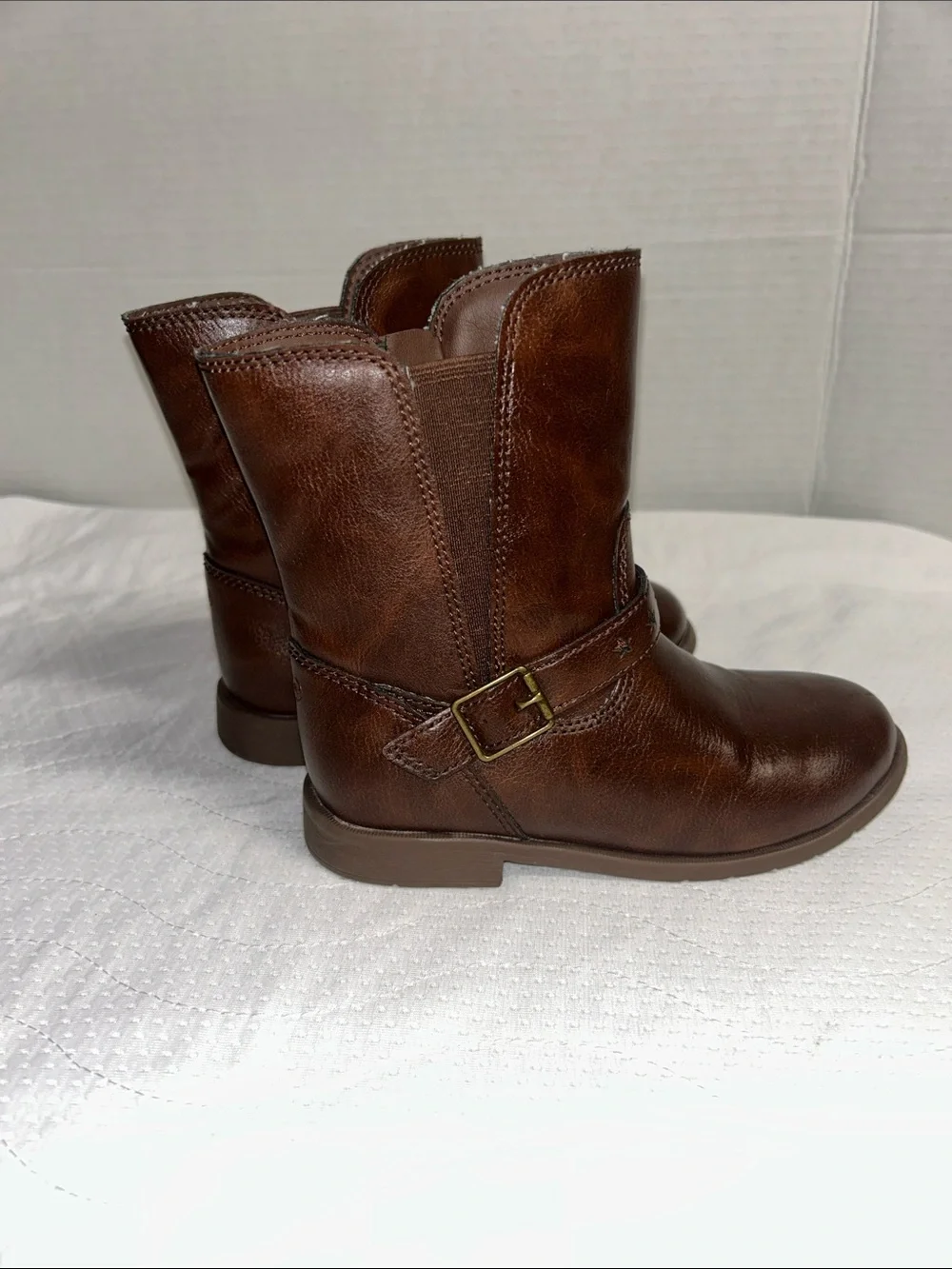 Stride Rite Brown Girls Leather Mid-Calf Boots with Buckle